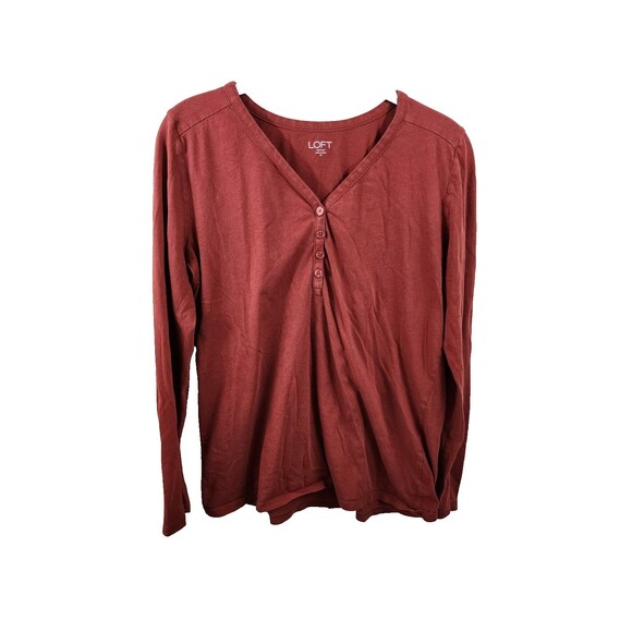 Loft Outlet Womens M Orange Henley V-Neck Long Sleeve T-Shirt - Picture 1 of 5